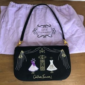 Vintage Lulu Guinness COUTURE FOREVER Black Fabric Pouchette Style Bag  EX Cond!